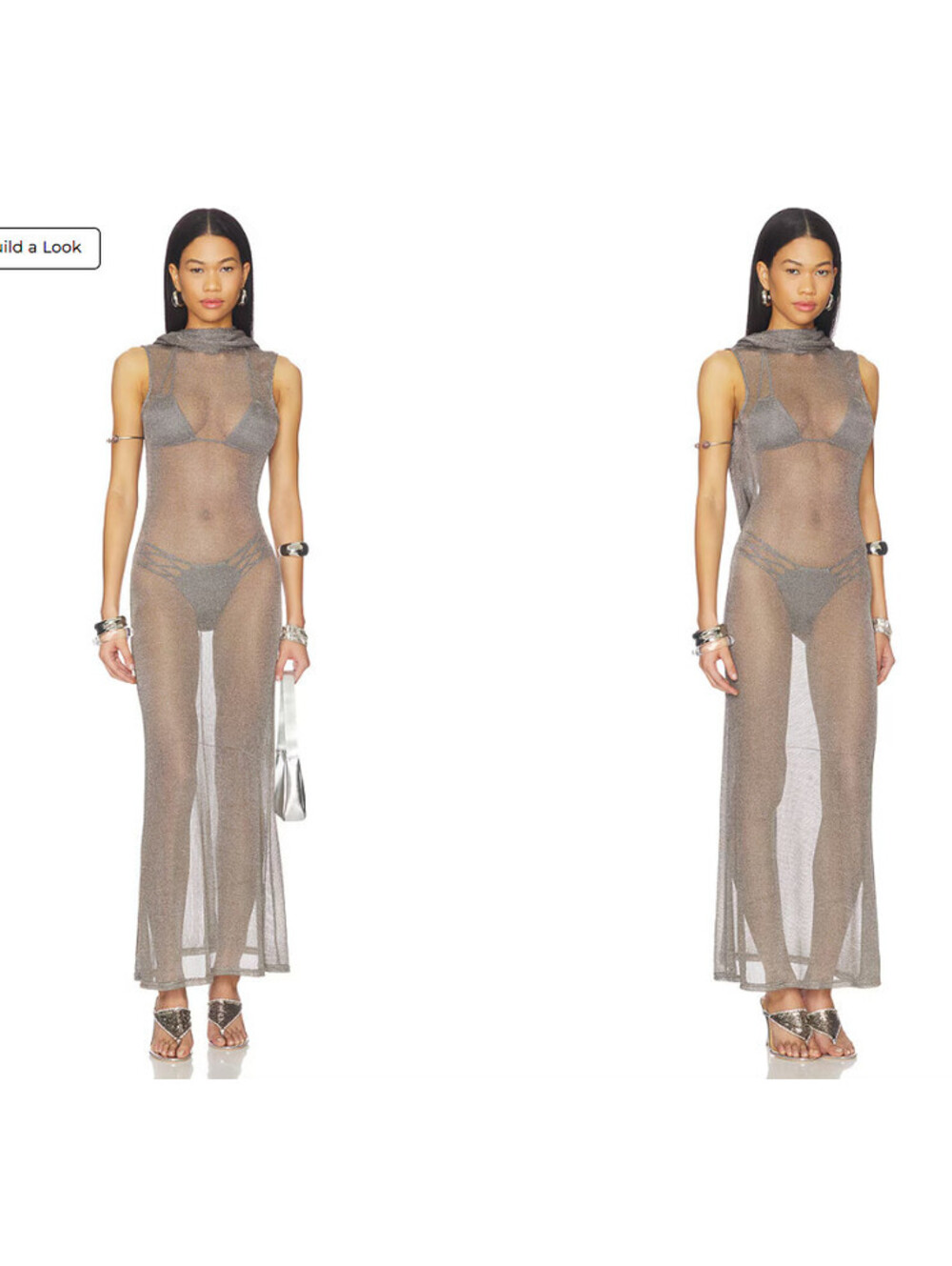 Superdown Kaomi Metallic Mesh Open Back Maxi Dress Gray Size S NWT